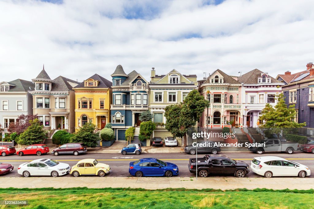Residential street in Alamo Square district, San Francisco, USA