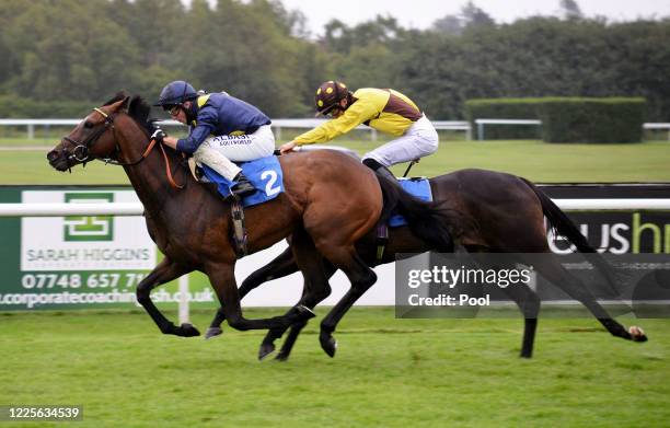 Star Above and ridden by Tom Marquand wins the Leicester racecourse maiden stakes at Leicester Racecourse on July 07, 2020 in Leicester, England.