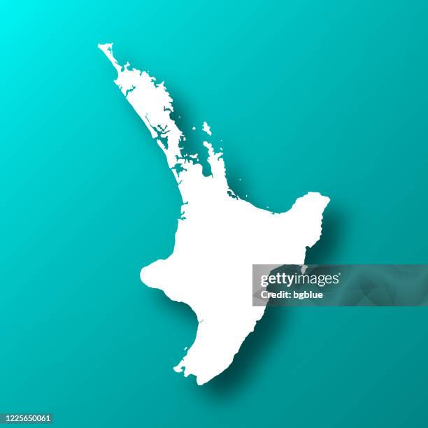 north island map on blue green background with shadow - north island new zealand stock illustrations