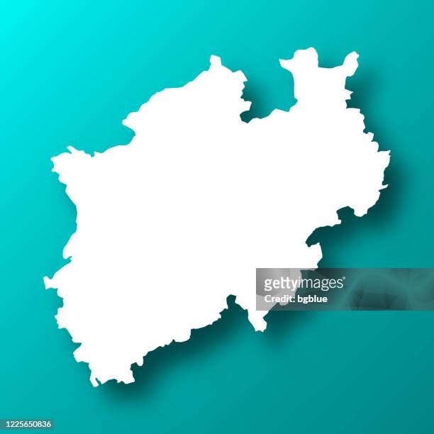 illustrazioni stock, clip art, cartoni animati e icone di tendenza di mappa nord reno-westfalia su sfondo blu verde con ombra - north rhine westphalia