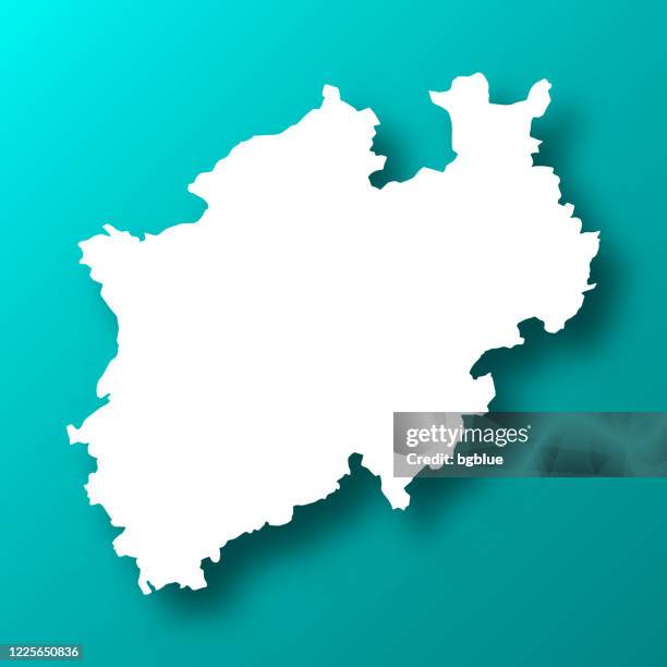 stockillustraties, clipart, cartoons en iconen met de kaart van noordrijn-westfalen op blauwe groene achtergrond met schaduw - noordrijn westfalen