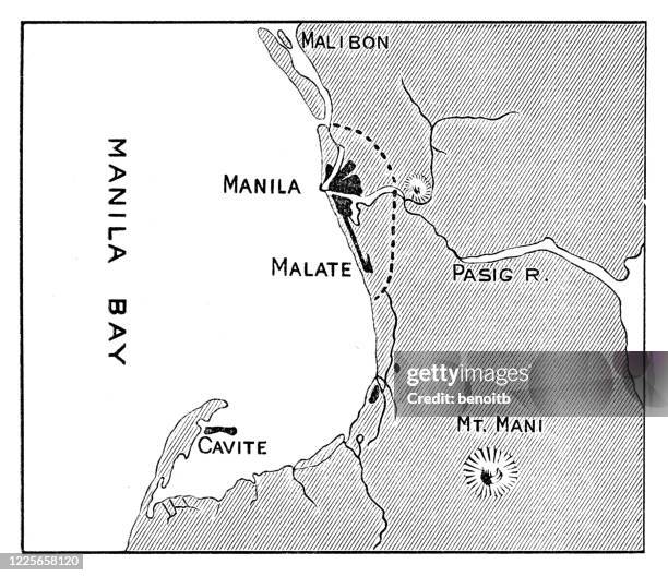 map of manila bay - philippine map drawing stock illustrations
