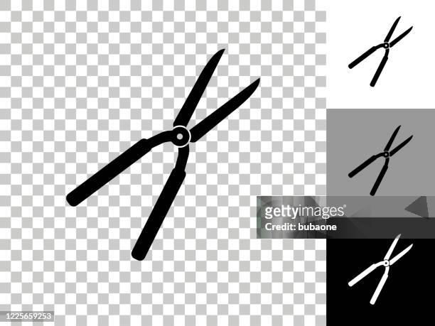 shears icon on checkerboard transparent background - pruning shears stock illustrations