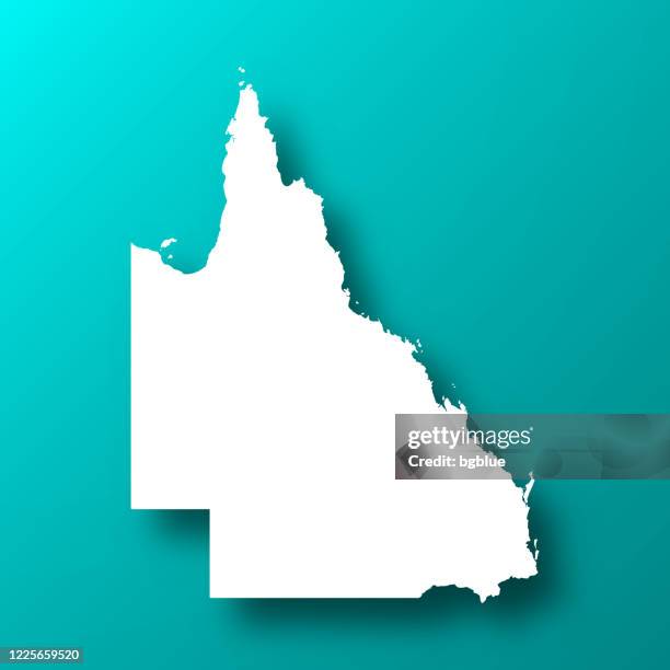 ilustraciones, imágenes clip art, dibujos animados e iconos de stock de mapa de queensland sobre fondo verde azul con sombra - queensland
