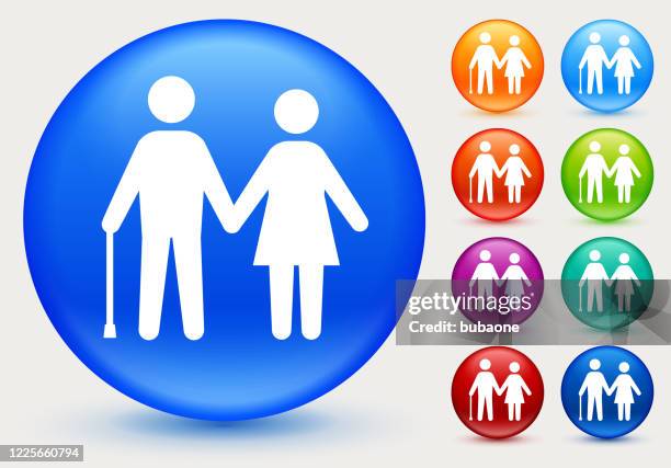 old couple holding hands icon - aging couple stock illustrations