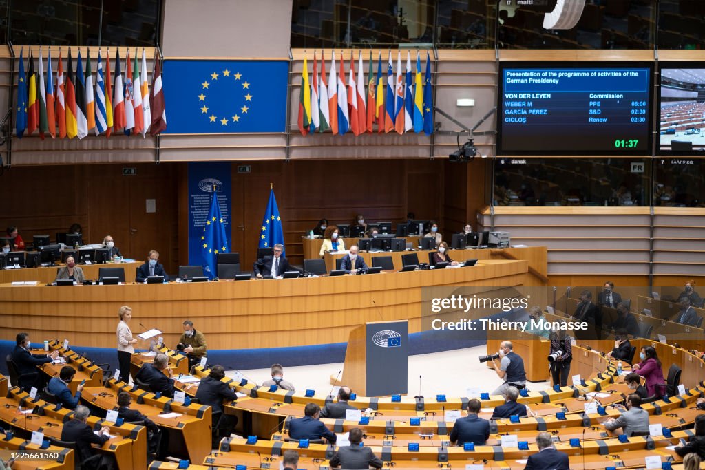 German Chancellor Angela Merkel Visits The EU Parliament