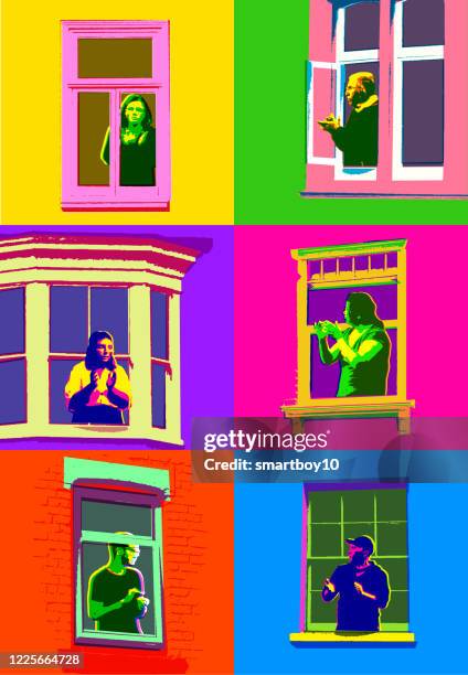 people looking through windows during lockdown - view from window stock illustrations