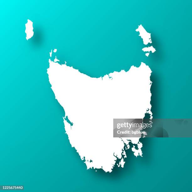 tasmania map on blue green background with shadow - map tasmania stock illustrations