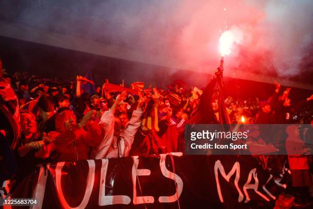 Fans Barcelona with lightfire during the European Cup Winners Cup Final match between Barcelona and Sampdoria, at Wankdorf Stadium, Bern,...