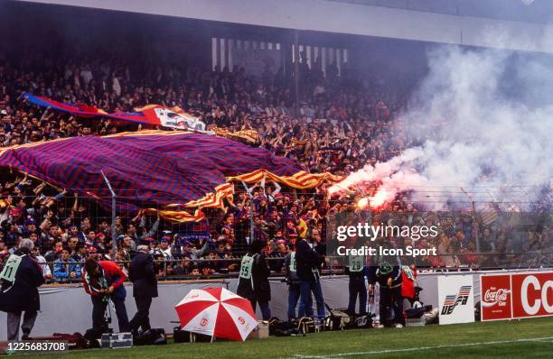 Fans Barcelona with lightfire during the European Cup Winners Cup Final match between Barcelona and Sampdoria, at Wankdorf Stadium, Bern,...