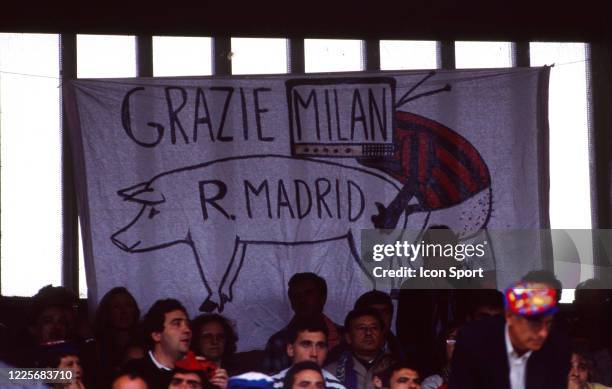 Fans Barcelona with banner for Real Madrid and Milan AC during the European Cup Winners Cup Final match between Barcelona and Sampdoria, at Wankdorf...