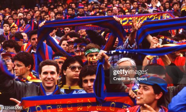 Fans Barcelona during the European Cup Winners Cup Final match between Barcelona and Sampdoria, at Wankdorf Stadium, Bern, Switzerland, 10 May 1989