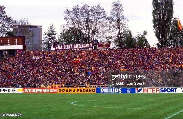 Fans Barcelona during the European Cup Winners Cup Final match between Barcelona and Sampdoria, at Wankdorf Stadium, Bern, Switzerland, 10 May 1989