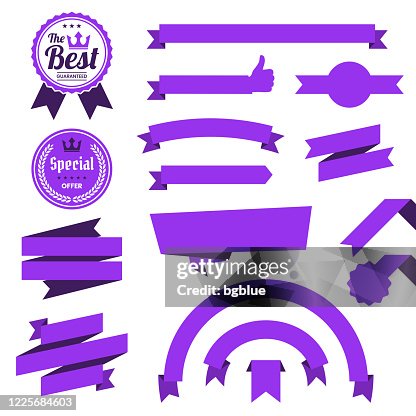 Purple Ribbon Label Set Of Purple Ribbons Banners Badges Labels Design Elements On White ...