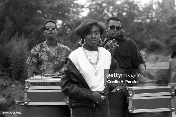 Rapper MC Lyte films her video for "Cha Cha Cha" on Randall's Island on August 28, 1989 in New York City.
