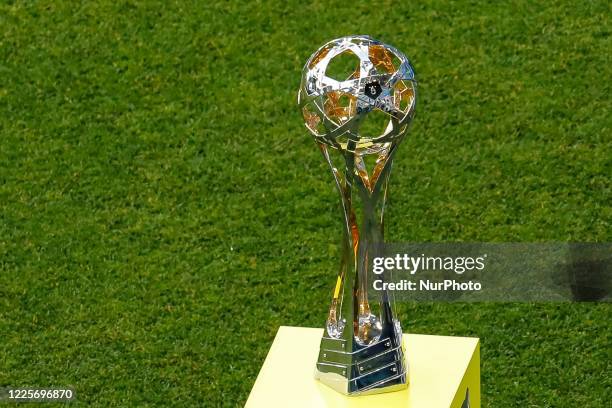 New Russian Premier League trophy is seen during the Russian Premier League match between FC Zenit Saint Petersburg and PFC Sochi on July 8, 2020 at...