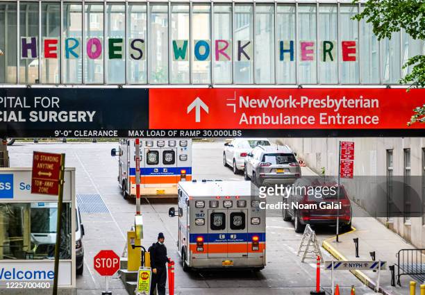 View of the NewYork-Presbyterian Hospital ambulance entrance during the coronavirus pandemic on May 18, 2020 in New York City. COVID-19 has spread to...