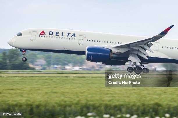 Delta Air Lines Airbus A350-900 aircraft as seen on final approach landing at Amsterdam Schiphol AMS EHAM airport in the Netherlands. The Delta...