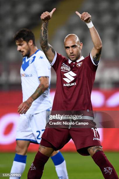 Simone Zaza of Torino FC gestures during the Serie A football match between Torino FC and Brescia Calcio. Torino FC won 3-1 over Brescia Calcio.