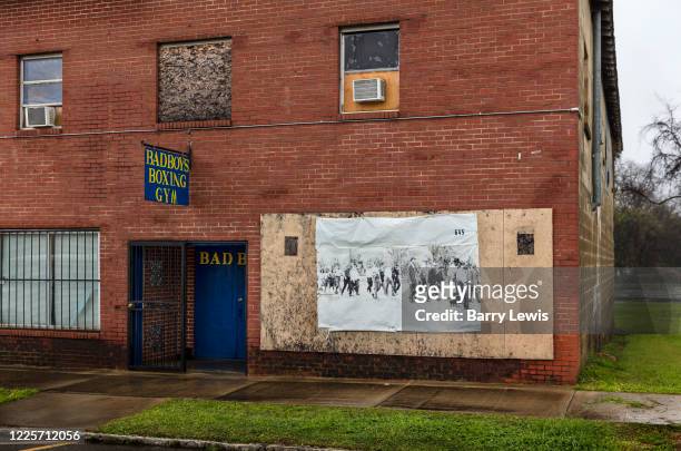 Badboys Boxing Gym with photograph of the civil rights marchers from 1965 on 3rd March 2020 in Montgomery, Alabama, United States. The Memorial for...