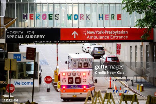 View of the NewYork-Presbyterian Hospital ambulance entrance during the coronavirus pandemic on May 18, 2020 in New York City. COVID-19 has spread to...