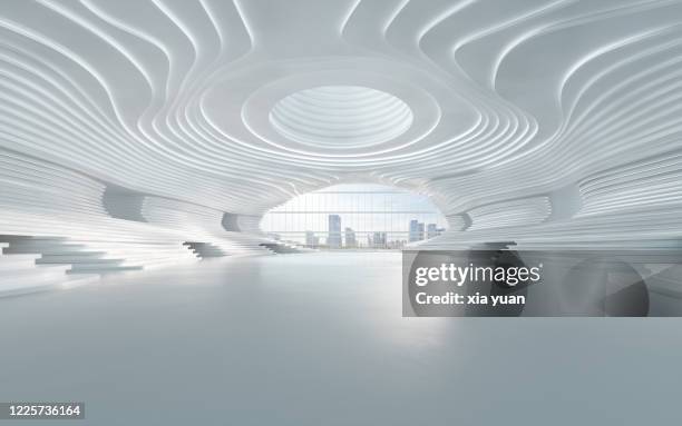 empty futuristic architecture with city skyline - ceilings modern stock-fotos und bilder