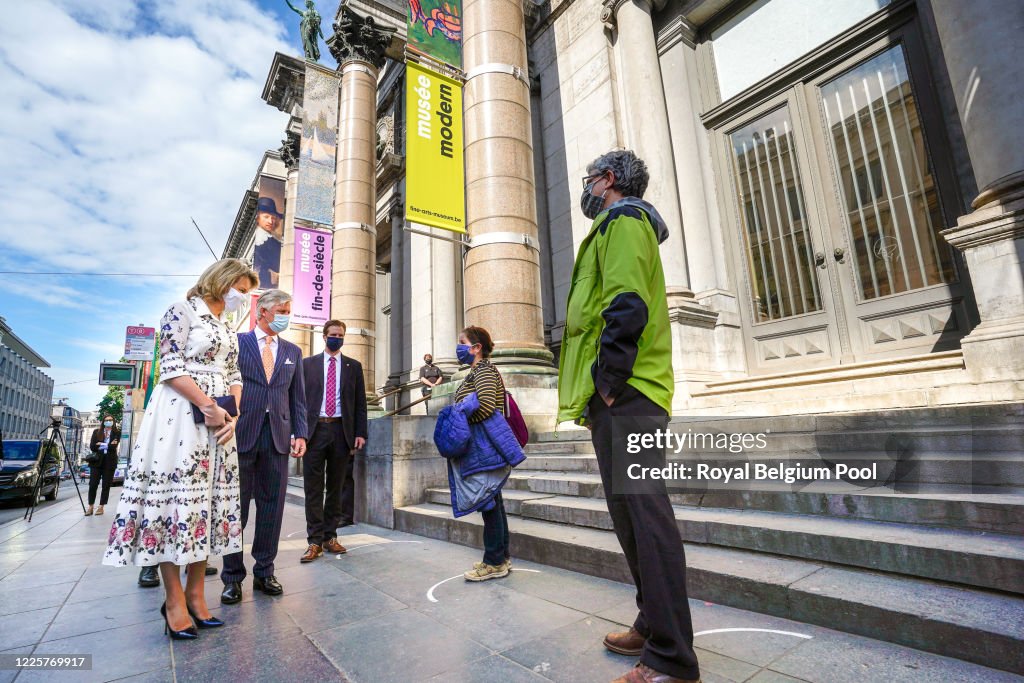 King Philippe Of Belgium And Queen Mathilde Of Belgium Visit The Royal Museums Of Fine Arts