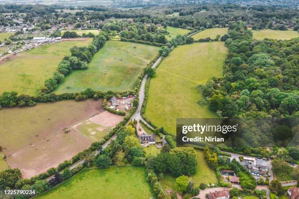 aerial view of local roads through west hertfordshire - hertfordshire stock pictures, royalty-free photos & images