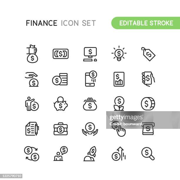 ファイナンスマネービジネスアウトラインアイコン編集可能なストローク - 通貨記号点のイラスト素材／クリップアート素材／マンガ素材／アイコン素材