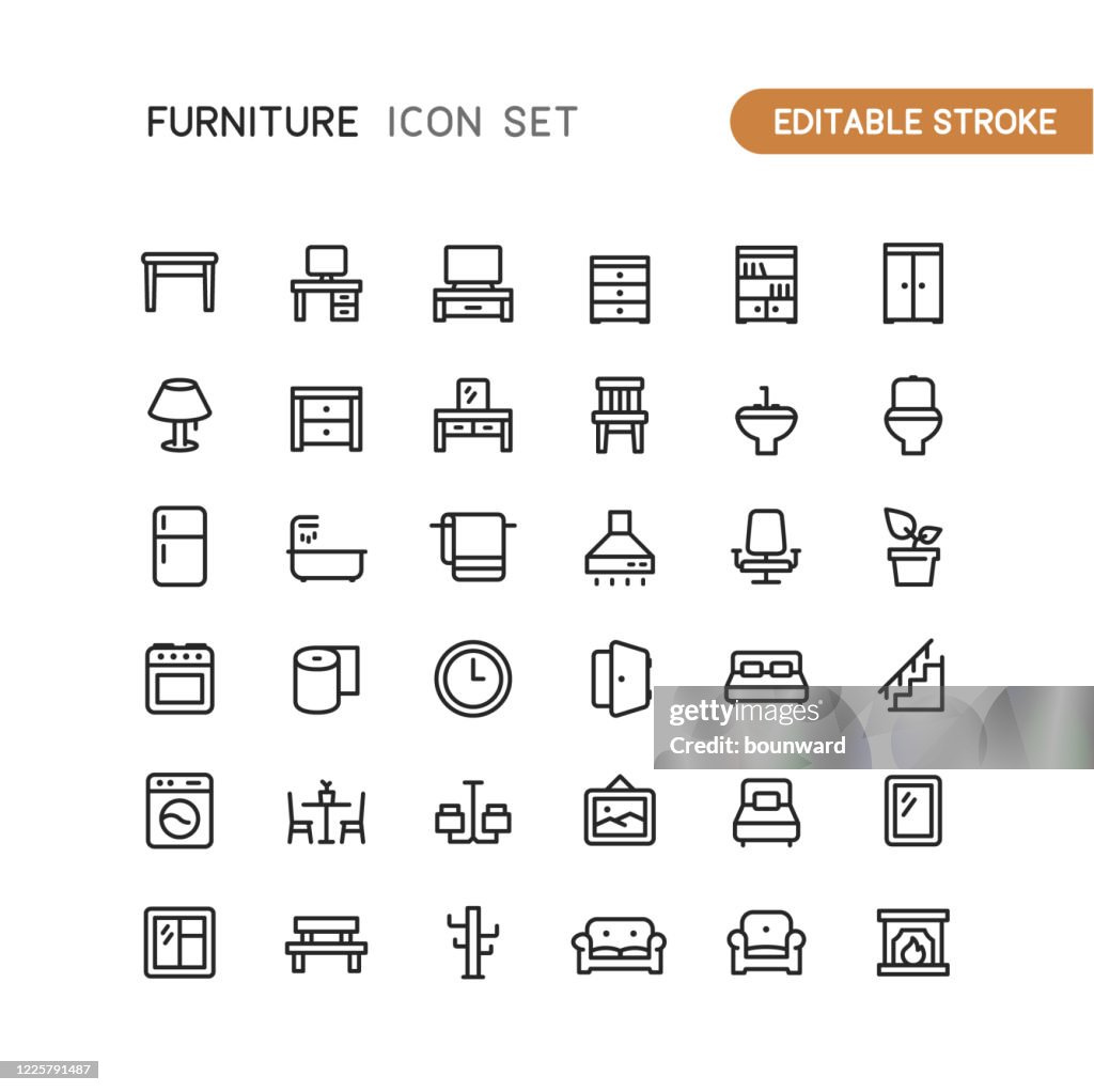 Iconos de contorno de muebles Trazo editable