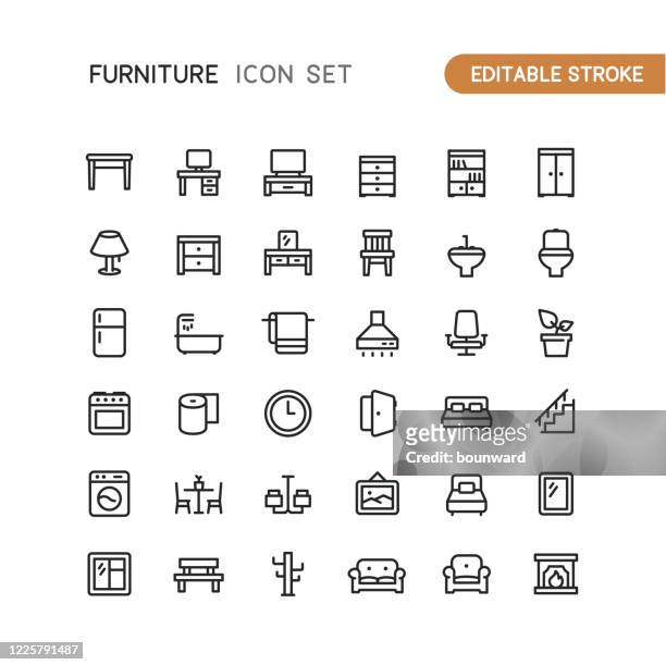 furniture outline icons editable stroke - furniture stock illustrations