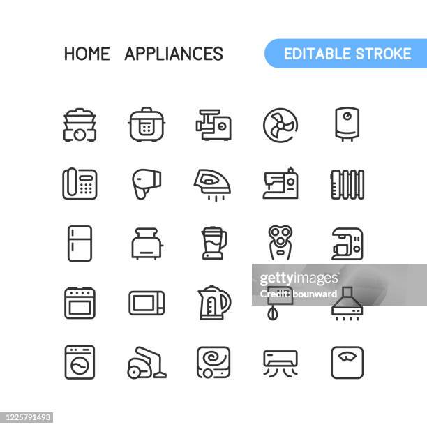home appliances umriss symbole editierbaren strich - microwave stock-grafiken, -clipart, -cartoons und -symbole