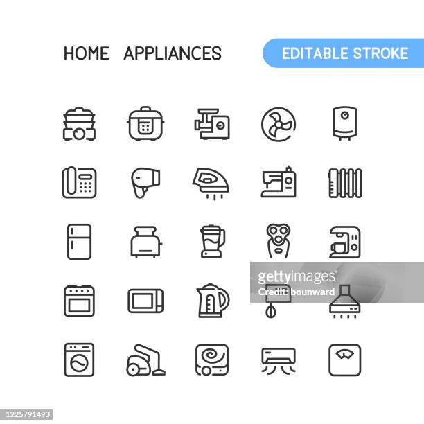 home appliances outline icons editable stroke - cooker stock illustrations