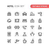 Hotel Outline Icons Editable Stroke