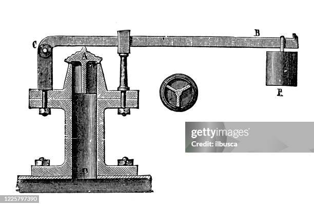 stockillustraties, clipart, cartoons en iconen met antieke illustratie van wetenschappelijke ontdekkingen, experimenten en uitvindingen: de aangedreven machines van de stoom - machine valve