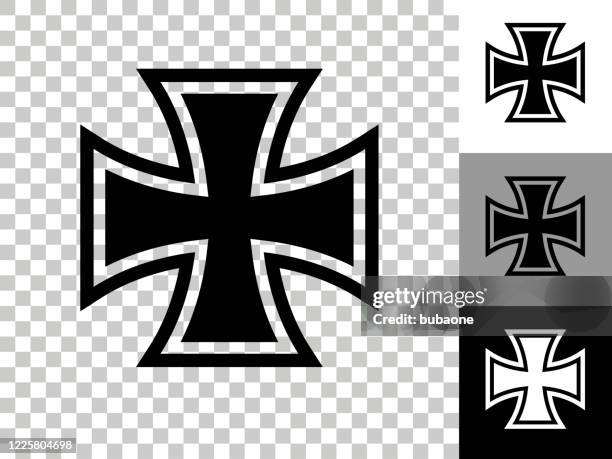iron cross icon on checkerboard transparent background - iron cross stock illustrations