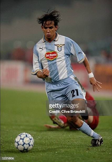 Simone Inzaghi of Lazio in action during the UEFA Champions League Group A match between Lazio and Bayer Leverkusen played at the Stadio Olimpico,...