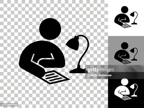 studying icon on checkerboard transparent background - study table lamp stock illustrations