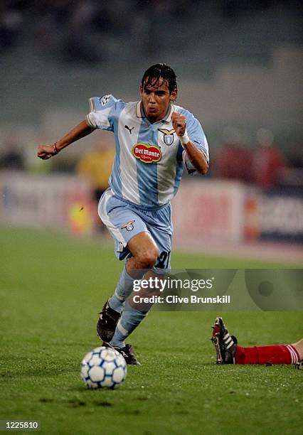 Simone Inzaghi of Lazio in action during the UEFA Champions League Group A match between Lazio and Bayer Leverkusen played at the Stadio Olimpico,...