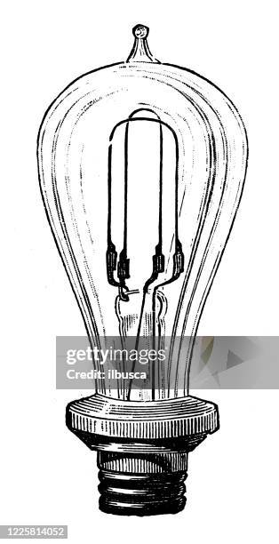 stockillustraties, clipart, cartoons en iconen met antieke illustratie van wetenschappelijke ontdekkingen, experimenten en uitvindingen: gloeilamp - antique lightbulb