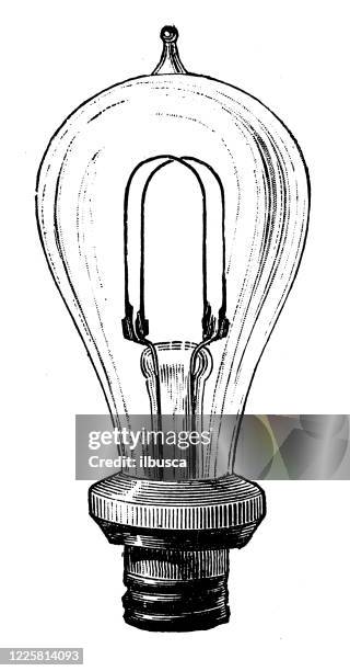 ilustrações de stock, clip art, desenhos animados e ícones de antique illustration of scientific discoveries, experiments and inventions: light bulb - água forte