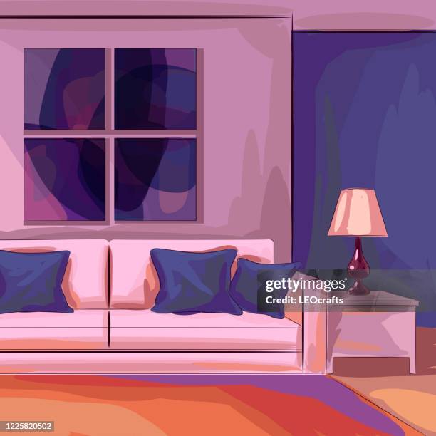 beautiful living room drawing - cushion texture stock illustrations