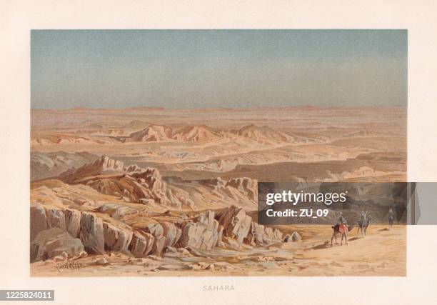 the eastern sahara, desert in africa, chromolithograph, published in 1891 - eroded stock illustrations