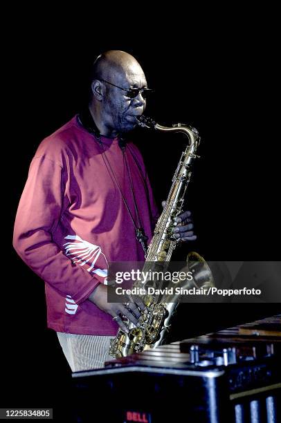 Cameroonian musician Manu Dibango performs live on stage at Ronnie Scott's Jazz Club in Soho, London on 7th November 2005.