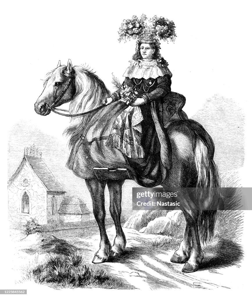 Swedish (Jämtland) Costume ,woman on horse in historical clothing