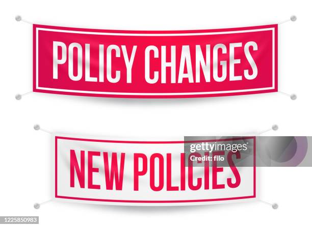 policy changes and new policies hanging banner signs - new guidance stock illustrations