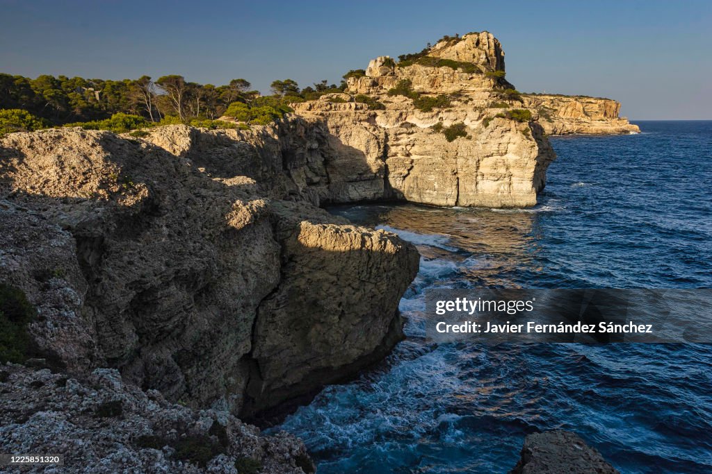 Cliffs in the Caló des Moro area on the island of Mallorca.