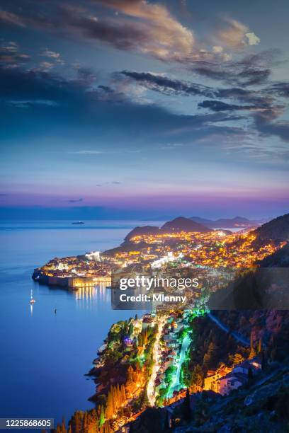 glowing dubrovnik in sunset twilight croatia - dubrovnik stock pictures, royalty-free photos & images