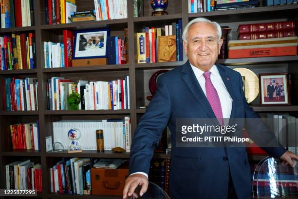 Jean-Pierre Raffarin is photographed for Paris Match posing in his office of the Prospective and Innovation Foundation and its NGO Leaders for Peace...