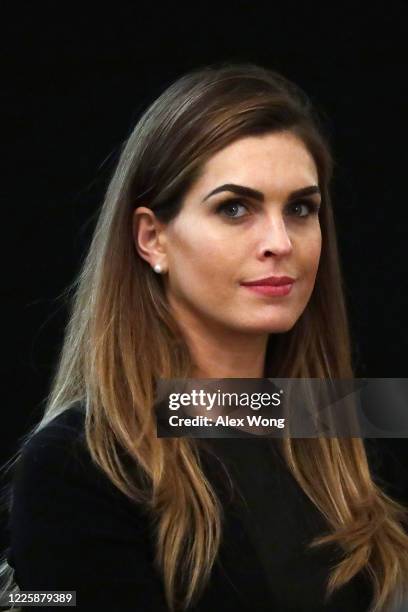 Hope Hicks, Counselor to President Donald Trump, listens during a cabinet meeting in the East Room of the White House on May 19, 2020 in Washington,...